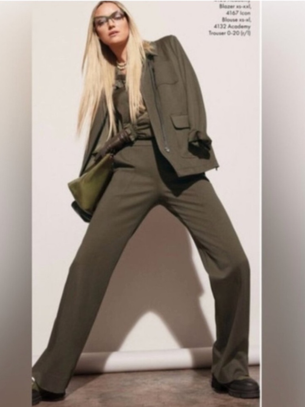 Cabi Academy Trousers Wide Leg High Rise Rib Ponte Olive Green Wren 4132R - Picture 2 of 13